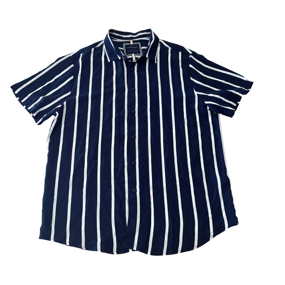 Denim & Flower Ricky Singh Mens Medium Navy Blue White Striped Nautical beach